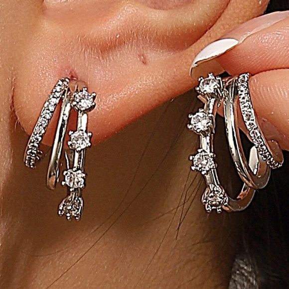Jewelry - Luxe Cubic Zirconia Dainty Small Half Hoop Earrings